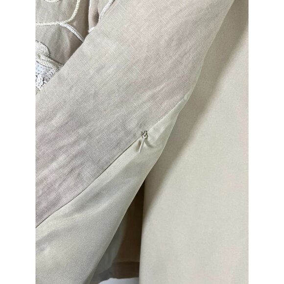 Retro Floral Linen Jacket M Tan Preppy Classic Chic Sequin Artsy Boho Western - Picture 7 of 14